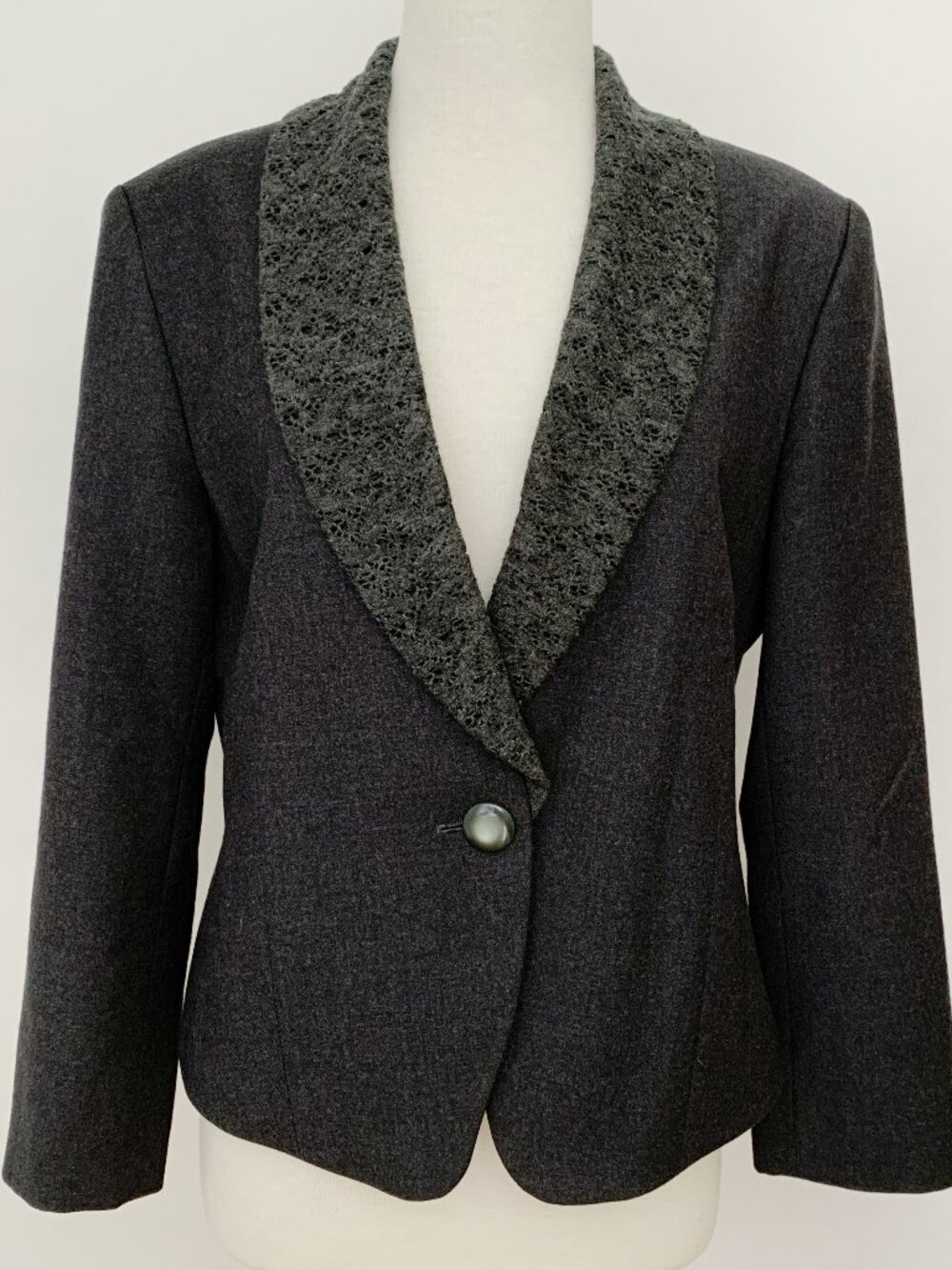 JAX Canada Dark Gray Wool Knit Shawl Collar Blazer